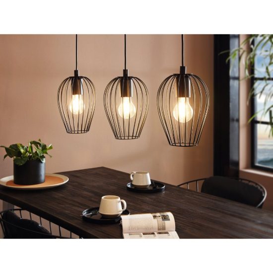 Eglo newtown lampadario per cucina lineare nero a sospensione 3 luci 70cm