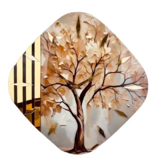 Orologio da parete moderno rombo albero dettagli foglia oro 70x70 cm