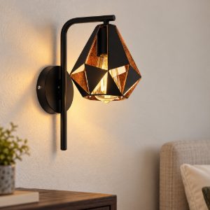 Eglo carlton 4 applique goccia nero e rame invecchiato per soggiorno 16cm