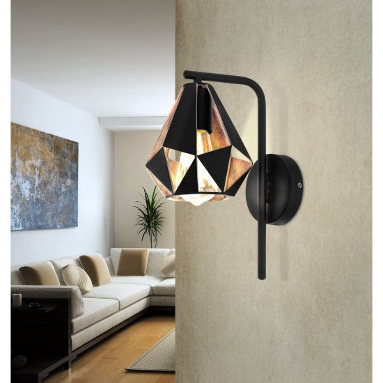 Eglo carlton 4 applique goccia nero e rame invecchiato per soggiorno 16cm