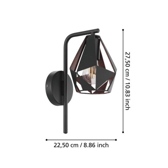 Eglo carlton 4 applique goccia nero e rame invecchiato per soggiorno 16cm