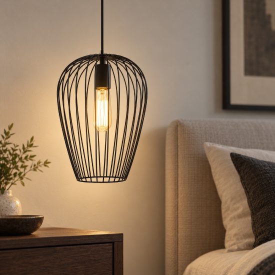 Eglo newtown lampada a sospensione vintage per sala da pranzo nera a gabbia 27,5cm