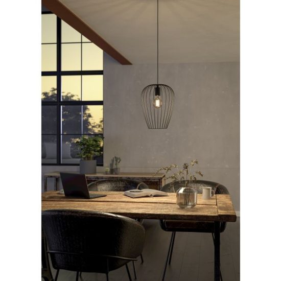 Eglo newtown lampada a sospensione vintage per sala da pranzo nera a gabbia 27,5cm