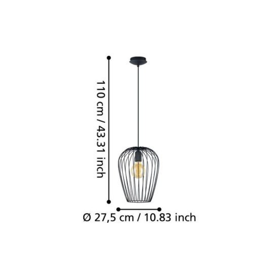Eglo newtown lampada a sospensione vintage per sala da pranzo nera a gabbia 27,5cm