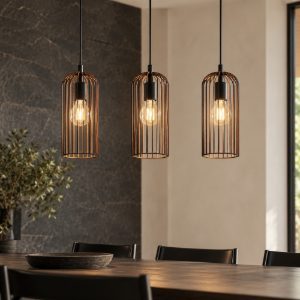 Eglo roccamena lampadario a sospensione 3 luci 73cm lineare nero e rame per cucina