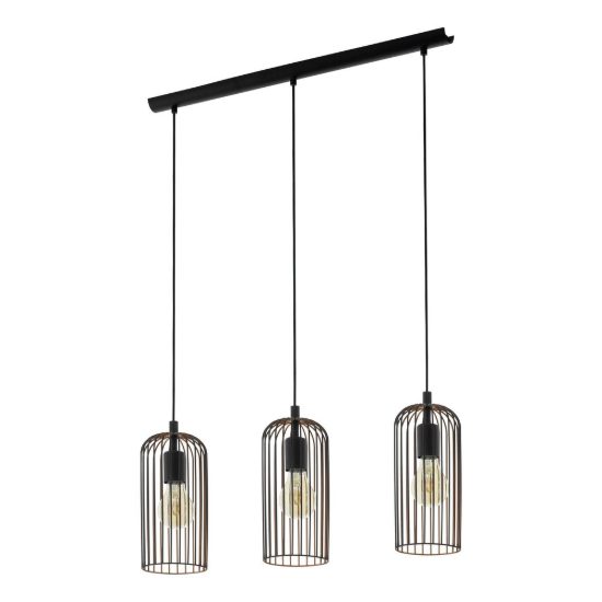 Eglo roccamena lampadario a sospensione 3 luci 73cm lineare nero e rame per cucina