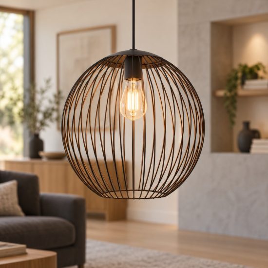 Eglo almanzora lampadario sfera industriale a sospensione nero rame per ingresso 32cm