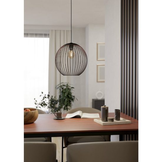 Eglo almanzora lampadario sfera industriale a sospensione nero rame per ingresso 32cm