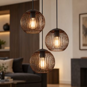 Eglo almanzora lampadario a sospensione per cucina lineare nero rame 3 luci 47cm