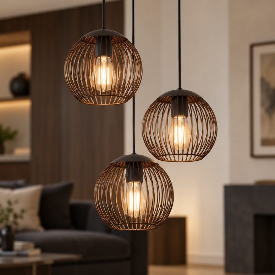 Eglo almanzora lampadario a sospensione per cucina lineare nero rame 3 luci 47cm