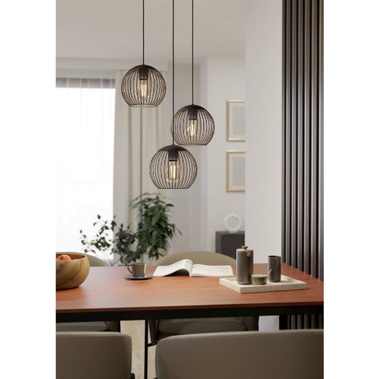 Eglo almanzora lampadario a sospensione per cucina lineare nero rame 3 luci 47cm