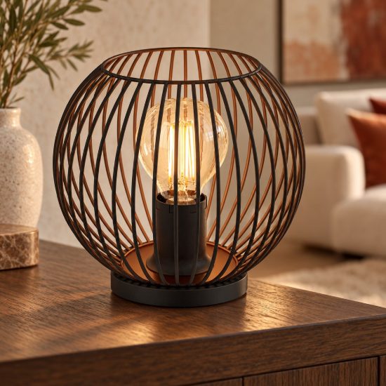 Eglo almanzora abat-jour per camera da letto sfera industriale nero rame