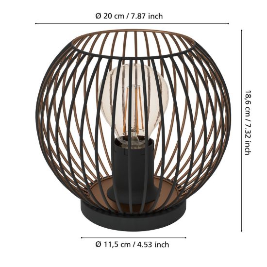 Eglo almanzora abat-jour per camera da letto sfera industriale nero rame