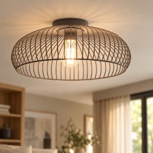 Eglo almanzora plafoniera 43cm per soggiorno industriale nero e rame