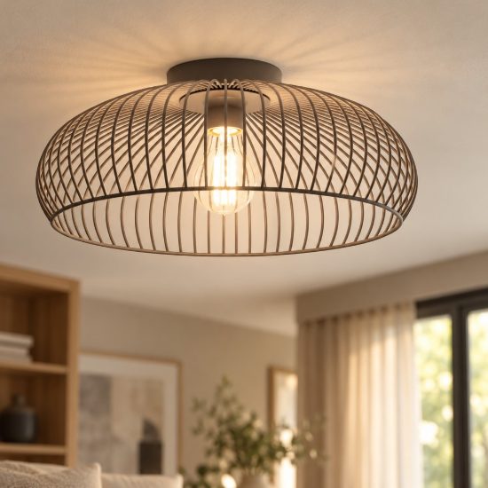 Eglo almanzora plafoniera 43cm per soggiorno industriale nero e rame