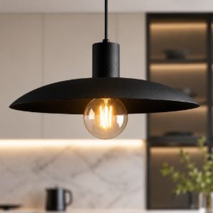 Lampadario piatto a sospensione nero 41 cm per cucina moderna