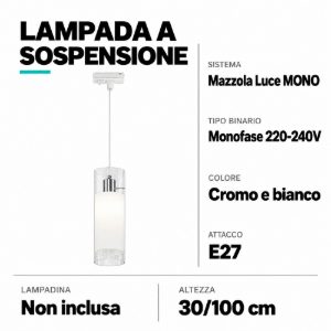 Accessorio lampada a sospensione cilindro trasparente per binario bianco