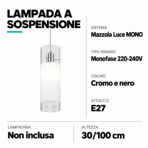 Accessorio kit lampada cilindro a sospensione per binario nero