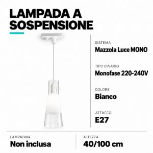 Accessorio lampada a sospensione per binario monofase bianco