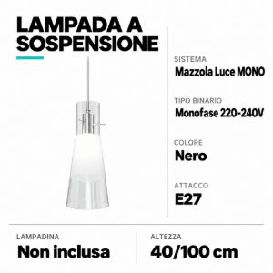 Lampada a sospensione per binario monofase nero