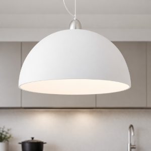 Lampadario 50cm per tavolo da pranzo e cucina moderna cupola di vetro bianco