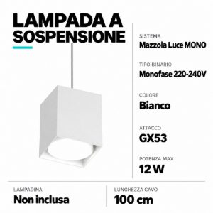 Accessorio kit lampada a sospensione cubo bianco per binario monofase