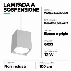 Kit lampada a sospensione cubo grigio per binario monofase bianco