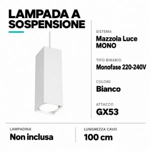 Accessorio kit lampada a sospensione per binario monofase bianco
