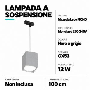 Accessorio kit sospensione grigia per binario monofase nero