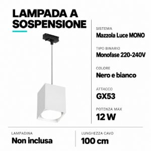 Accessorio lampada a sospensione kit per binario monofase nero