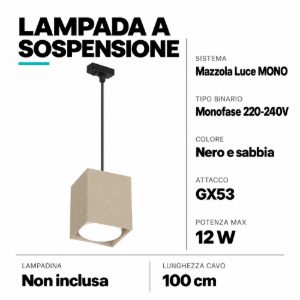 Lampada a sospensione sabbia accessorio per binario monofase nero