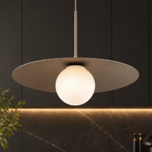 Lampadario per cucina moderna marrone 65 cm piatto di metallo sfera in vetro