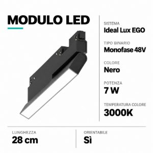 Ego ideal lux modulo faretti per binario monofase nero led 7w 3000k orientabile