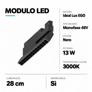Ideal lux ego modulo faretti nero orientabile led 13w 3000k