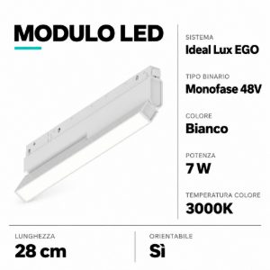 Ideal lux ego modulo faretti led 7w 3000k bianco orientabile binario monofase