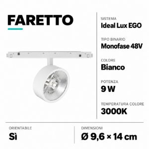 Ideal lux ego faretto orientabile led 9w 3000k per binario monofase