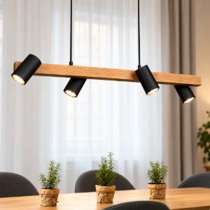 Lampadario in legno luci orientabili nero per cucina