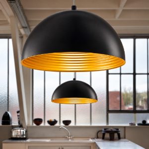 Lampadario cupola nera interno oro per cucina fabas luce dingle