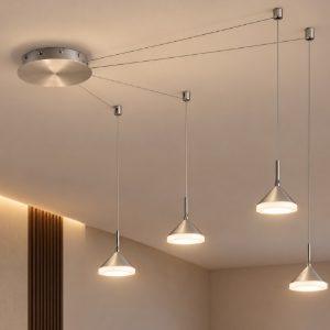 Fabas luce isabella lampadario per cucina moderno a sospensione alluminio satinato led 32w 3000k dimmerabile 6 luci