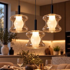 Fabas luce frua lampadario da cucina tre luci vetro cognac led 7w cct 2700k 3000k 4000k dimmerabile