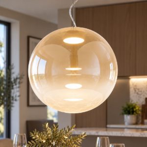 Fabas ovalia lampadario per cucina led 23w cct 2700k 4000k vetro ovale cognac dimmerabile