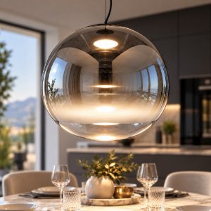 Fabas luce ovalia lampadario per cucina vetro grigio chiaro sfumato led 23w 2700k 3000k 4000k dimmerabile