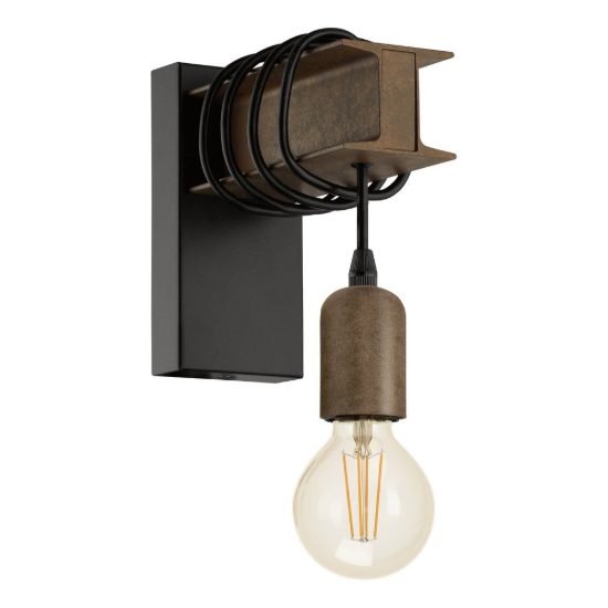 Eglo townshend 4 applique rettangolare nero e marrone per sala da pranzo 8cm