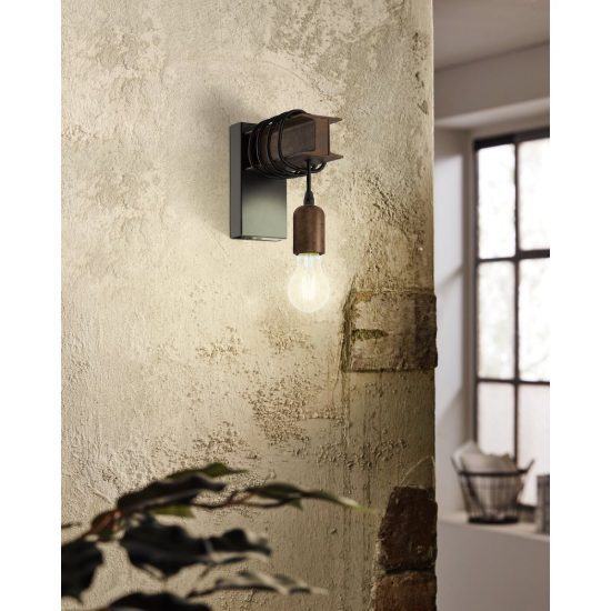 Eglo townshend 4 applique rettangolare nero e marrone per sala da pranzo 8cm