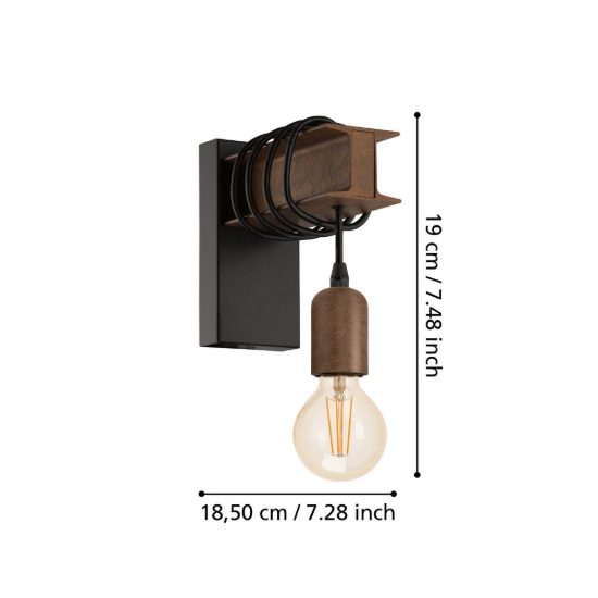 Eglo townshend 4 applique rettangolare nero e marrone per sala da pranzo 8cm