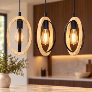 Eglo basildon lampadario a sospensione per cucina nero e marrone 3 luci