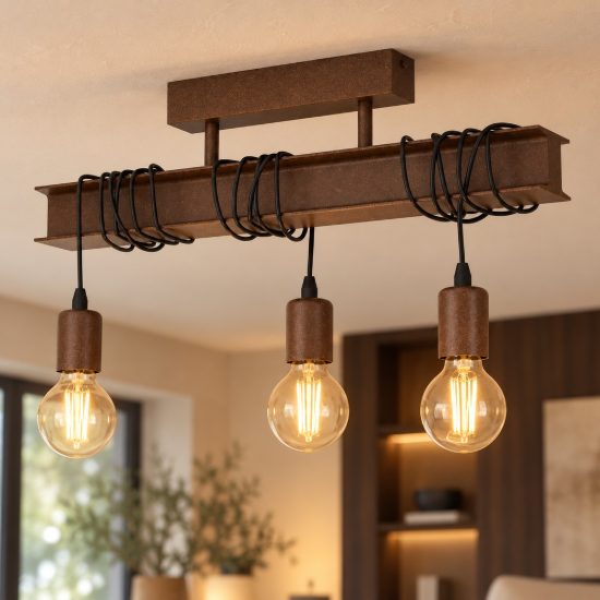 Eglo townshend 4 plafoniera per cucina industriale marrone invecchiato 55cm