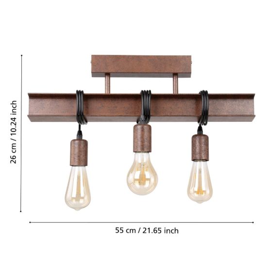 Eglo townshend 4 plafoniera per cucina industriale marrone invecchiato 55cm