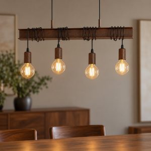 Eglo townshend 4 lampadario lineare marrone invecchiato per sala da pranzo 4 luci 70cm