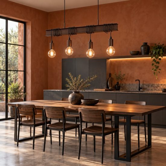 Eglo townshend 4 lampadario lineare marrone invecchiato per sala da pranzo 4 luci 70cm